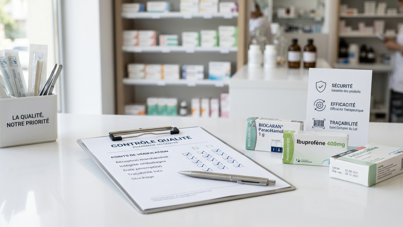 Pharmacien en officine consultant le référentiel de la Démarche Qualité à l'Officine DQO 2026